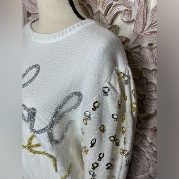 NWT Queen of Sparkles Bridal Queen White Crewneck Sweater Sz XL - Picture 7 of 10
